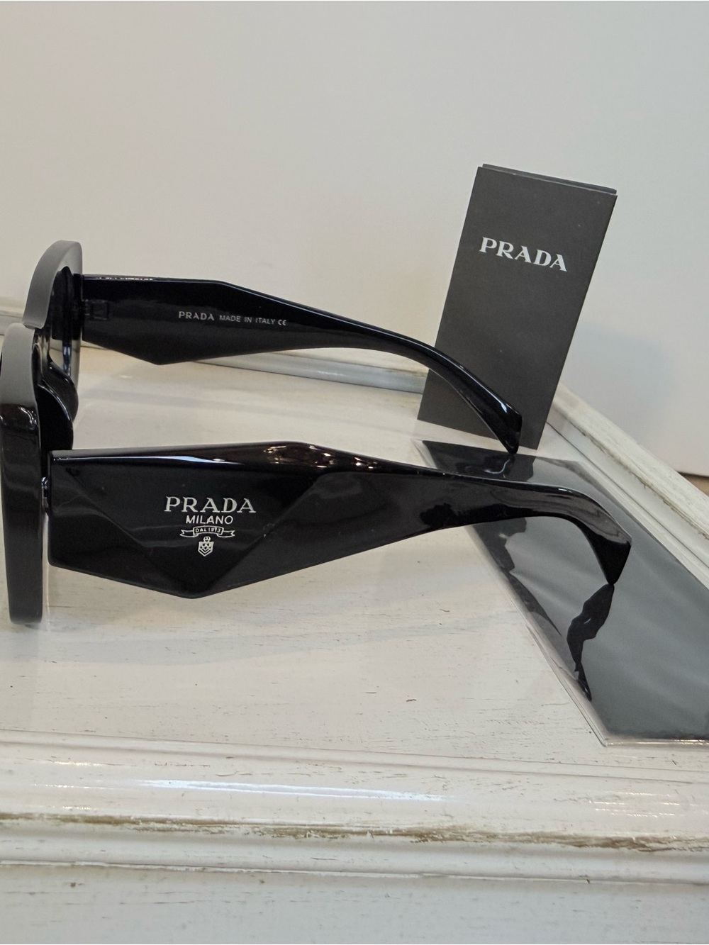 Prada Glossy Black Slim Cat-Eye Sunglasses - Picture 4 of 6